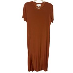 CHARLES HENRY Front Slit Midi T-Shirt Dress - Brick